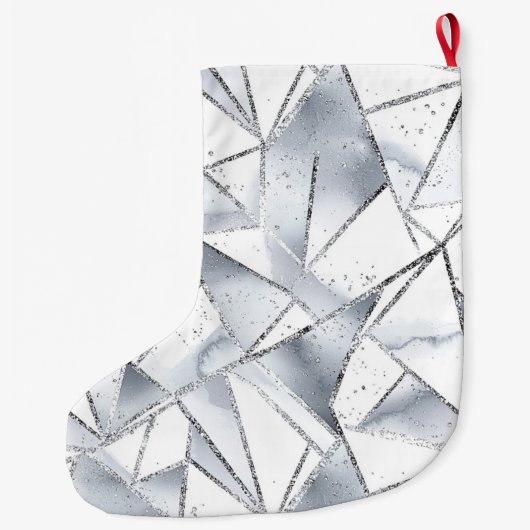 Chic Zilveren Witte Driehoeken Sparkle Kerstmis Grote Kerstsok (Achterkant)