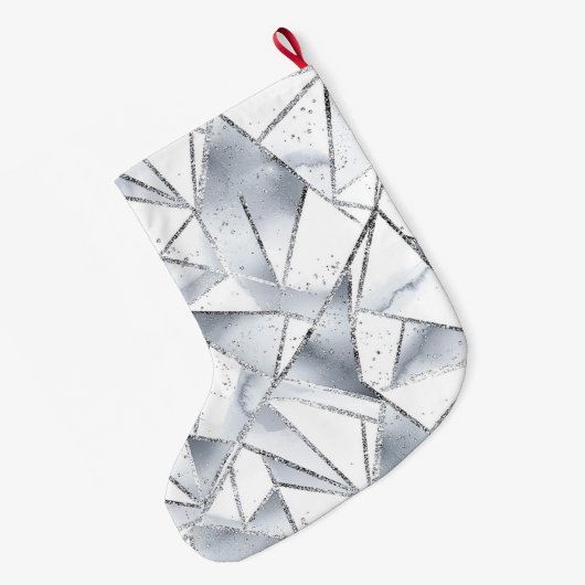 Chic Zilveren Witte Driehoeken Sparkle Kerstmis Grote Kerstsok (Achterkant (Hangend))