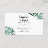 Chic zilverzwarte tropische groene waterverf blade visitekaartje (Achterkant)