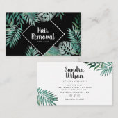 Chic zilverzwarte tropische groene waterverf blade visitekaartje (Voorkant / Achterkant)