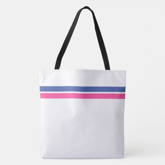 Chic Zomer Blauw Roze Top Racing Stripes op Wit Tote Bag (Voorkant)