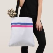 Chic Zomer Blauw Roze Top Racing Stripes op Wit Tote Bag (Dichtbij)