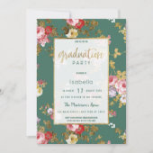 Chic zomergroen roze gouden bloemig Afstuderen Kaart (Voorkant)