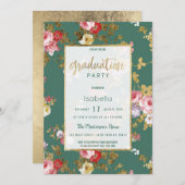 Chic zomergroen roze gouden bloemig Afstuderen Kaart (Voorkant / Achterkant)