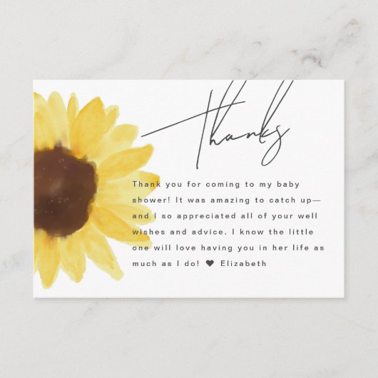 Chic Zonnebloem Baby shower Floral Dank u kaart (Voorkant)
