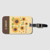 Chic Zonnebloem Bloemen Custom Naam Inspiratie Bagagelabel (Voorkant (horizontaal))