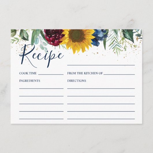 Chic Zonnebloem Bloemen Vrijgezellenfeest Recept K Informatiekaartje (Voorkant)