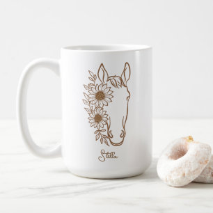 Chic Zonnebloem Paard Lijn Kunst Paard Liefhebber Koffiemok