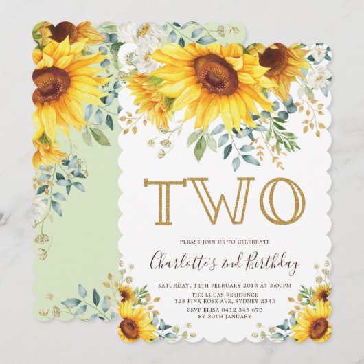 Chic Zonnebloem Tuin Bloemen Groen 2e Verjaardag Kaart (Voorkant / Achterkant)