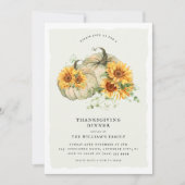 Chic Zonnebloem Witte Pompoenen Thanksgiving Diner Kaart (Voorkant)