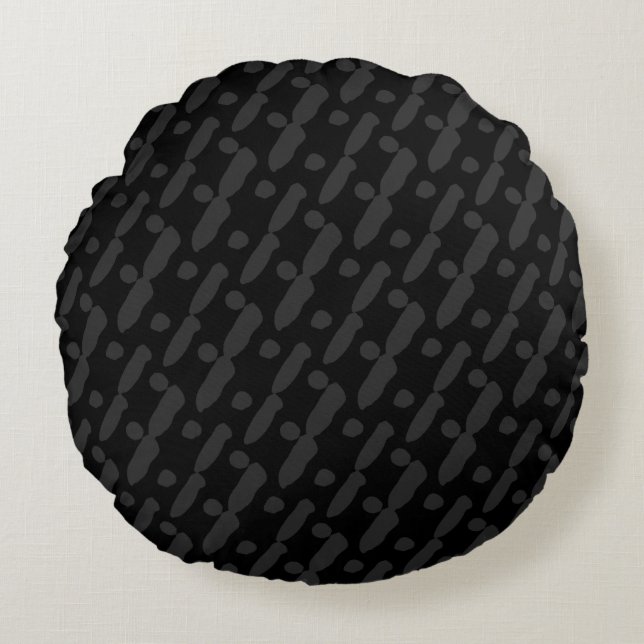 Chic Zwart Abstract Patroon Ronde Kussen (Voorkant)