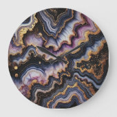 Chic Zwart Blauw Violet Paarse Goud Marmeren Patro Grote Klok (Voorkant)