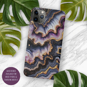 Chic Zwart Blauw Violet Paarse Goud Marmeren Patro iPhone 11Pro Max Hoesje