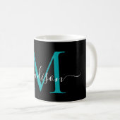 Chic Zwart Blauwgroen Groen Monogram Elegant Scrip Koffiemok (Voorkant rechts)