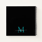 Chic Zwart Blauwgroen Groen Monogram Initiaal Scri Notitieboek (Achterkant)