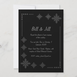 Chic Zwart Bloemen Zilver Lijst bruiloft Kaart