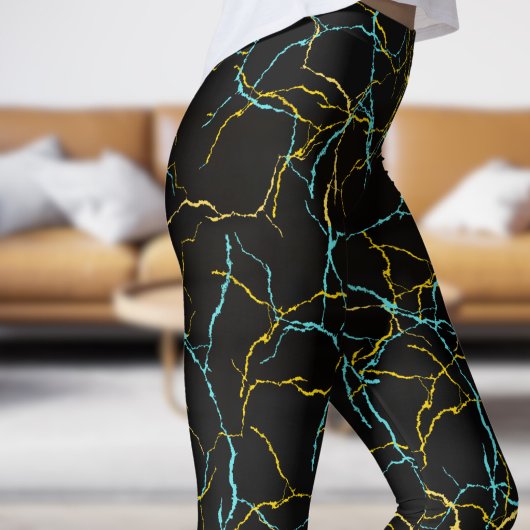 Chic zwart en blauw geel fractuur patroon leggings
