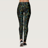 Chic zwart en blauw geel fractuur patroon leggings (Achterkant)