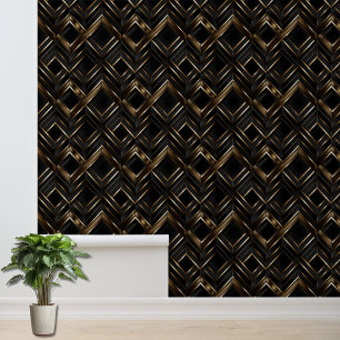 Chic zwart en bruin geometrisch patroon accent behang