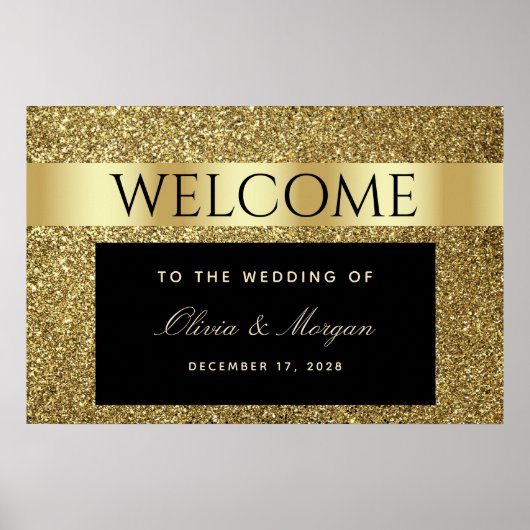 Chic Zwart en Goud bruiloft Welkom Poster (Voorkant)