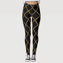Chic zwart en goud diamant patroon leggings