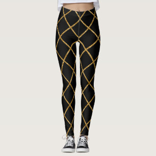Chic zwart en goud diamant patroon leggings