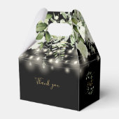 Chic Zwart en Goud Greenery String Lights Wedding Bedankdoosjes (Achterkant)
