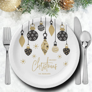 Chic Zwart en Goud Kerst Ornamenten Papieren Bordje