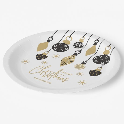 Chic Zwart en Goud Kerst Ornamenten Papieren Bordje (Gekanteld)