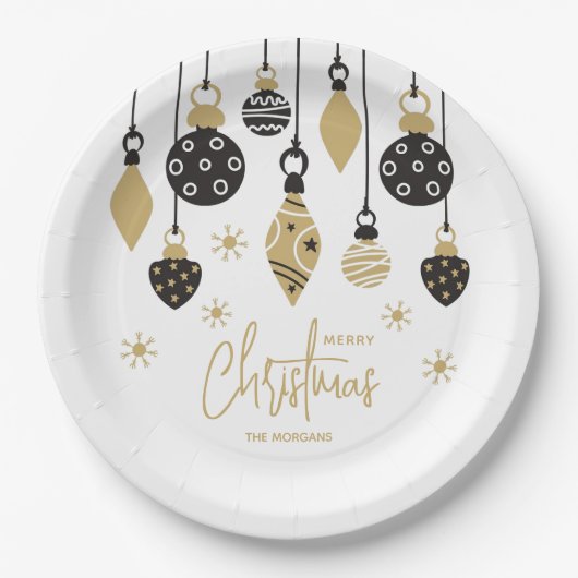 Chic Zwart en Goud Kerst Ornamenten Papieren Bordje (Voorkant)