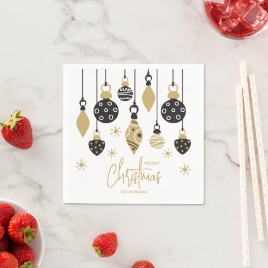 Chic Zwart en Goud Kerst Ornamenten Servet (Insitu)