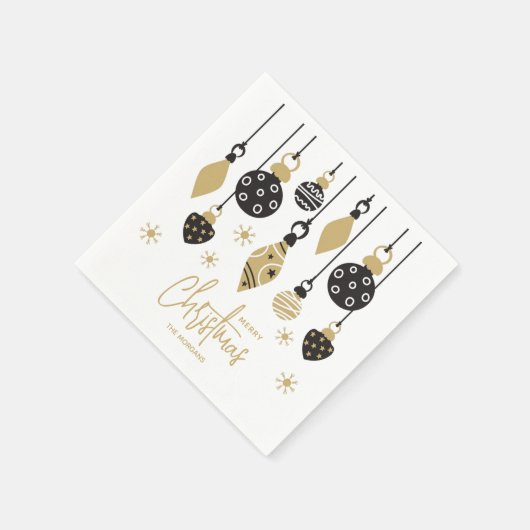 Chic Zwart en Goud Kerst Ornamenten Servet (Hoek)