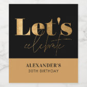 Chic Zwart en Goud Laten we Verjaardag vieren Wijn Etiket (Enkel label)