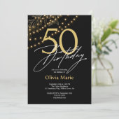 Chic Zwart en Goud Lichten 50e Verjaardag Kaart (Staand voorkant)