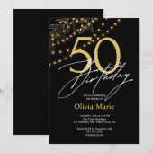 Chic Zwart en Goud Lichten 50e Verjaardag Kaart (Voorkant / Achterkant)