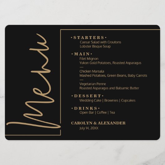 Chic Zwart en Goud Menu (Voorkant)