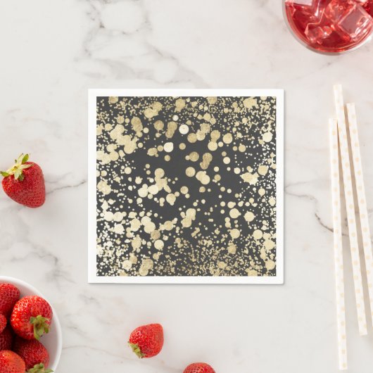 Chic zwart en goud moderne confetti patroon servetten (Insitu)