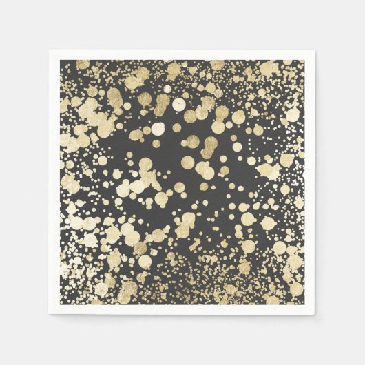 Chic zwart en goud moderne confetti patroon servetten (Voorkant)