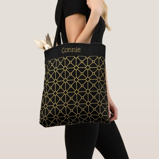 Chic zwart en goud patroon gepersonaliseerd tote bag (Dichtbij)