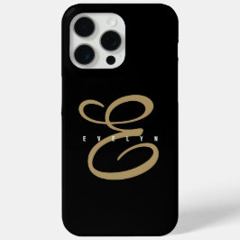 Chic zwart en goud script monogram iPhone 15 pro max hoesje