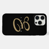 Chic zwart en goud script monogram iPhone hoesje (Achterkant horizontaal)