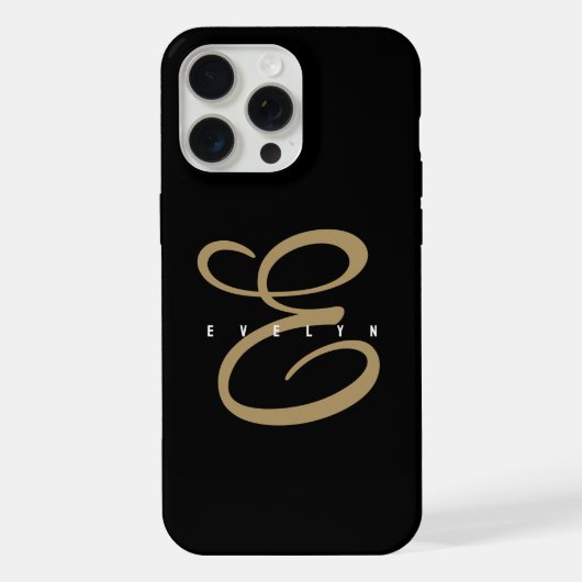 Chic zwart en goud script monogram iPhone hoesje (Achterkant)