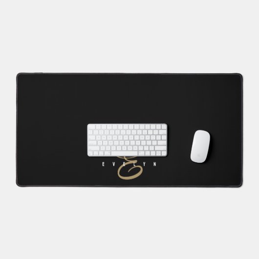 Chic Zwart en Goud Script Monogram Notitieboek Bureaumat (Keyboard & Muis)