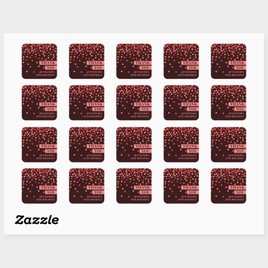 Chic Zwart en Rode Confetti Bedankt Sticker (Vel)