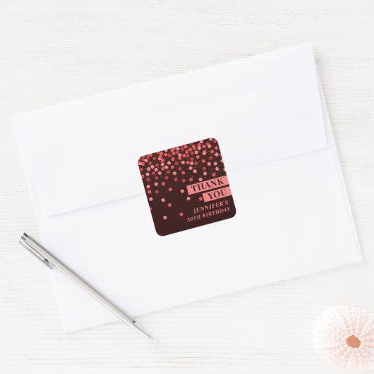 Chic Zwart en Rode Confetti Bedankt Sticker (Envelop)