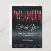 Chic zwart en rood zilver glitter druppels dank u kaart (Voorkant)