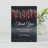 Chic zwart en rood zilver glitter druppels dank u kaart (Staand voorkant)