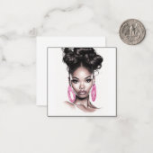 Chic zwart en roze Afro-Amerikaans portret Notitiekaartje (Voorkant / Achterkant in situ)