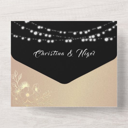 Chic Zwart en Roze bruiloft All In One Uitnodiging (Achterkant)