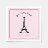 Chic Zwart en Roze Franse Eiffeltoren bruiloft Servet (Voorkant)